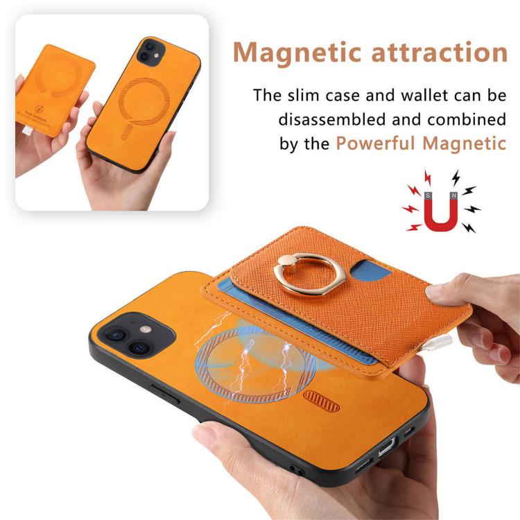 For iPhone 12 / 12 Pro Retro Cross Leather Ring Side Insert Card Bag MagSafe Phone Case