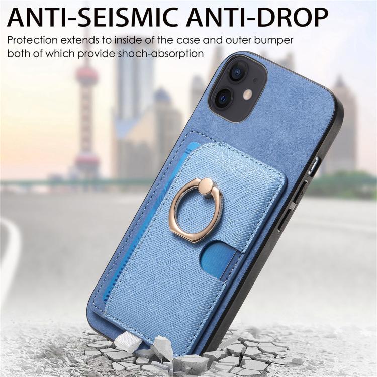 For iPhone 12 / 12 Pro Retro Cross Leather Ring Side Insert Card Bag MagSafe Phone Case