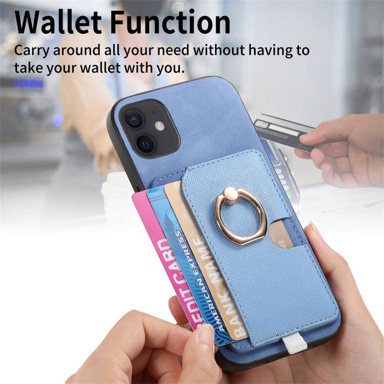 For iPhone 12 / 12 Pro Retro Cross Leather Ring Side Insert Card Bag MagSafe Phone Case