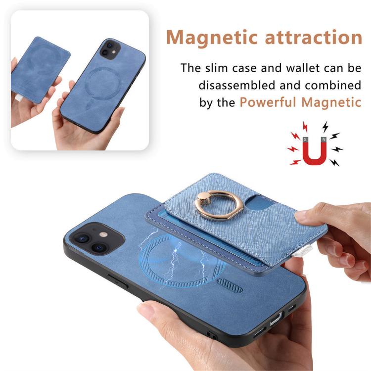 For iPhone 12 / 12 Pro Retro Cross Leather Ring Side Insert Card Bag MagSafe Phone Case