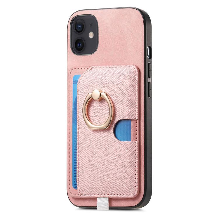 For iPhone 12 / 12 Pro Retro Cross Leather Ring Side Insert Card Bag MagSafe Phone Case
