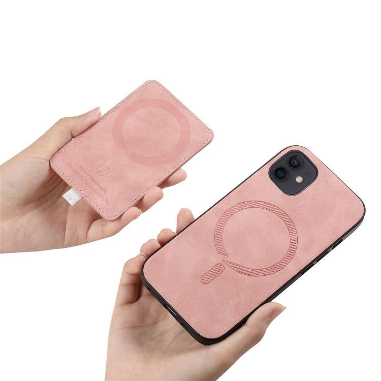 For iPhone 12 / 12 Pro Retro Cross Leather Ring Side Insert Card Bag MagSafe Phone Case