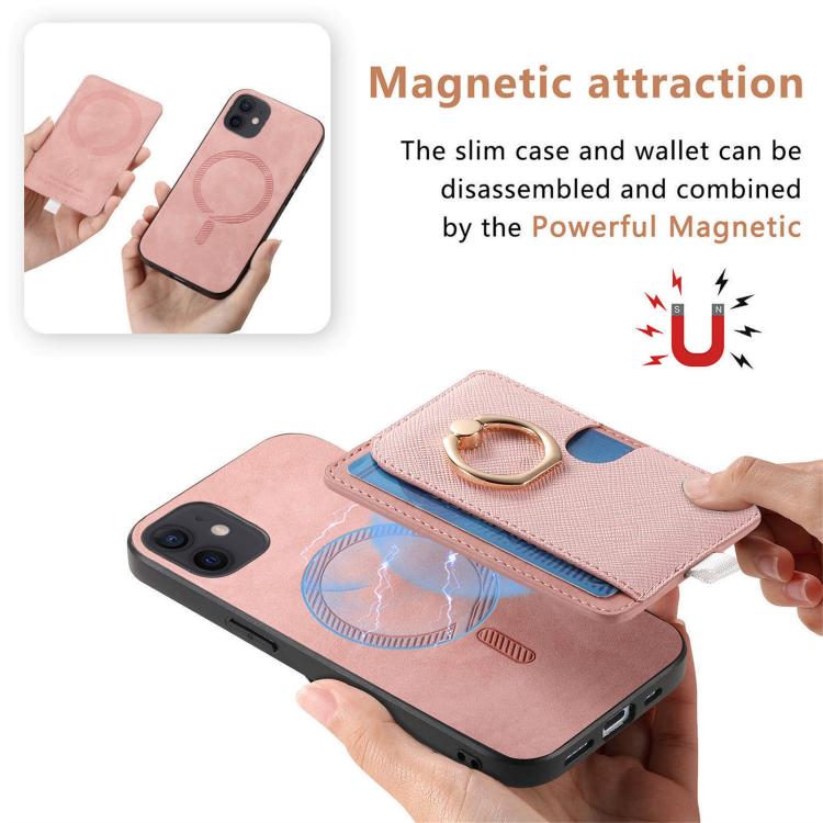For iPhone 12 / 12 Pro Retro Cross Leather Ring Side Insert Card Bag MagSafe Phone Case