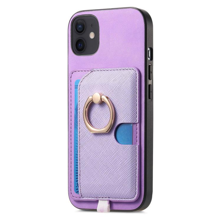 For iPhone 12 / 12 Pro Retro Cross Leather Ring Side Insert Card Bag MagSafe Phone Case
