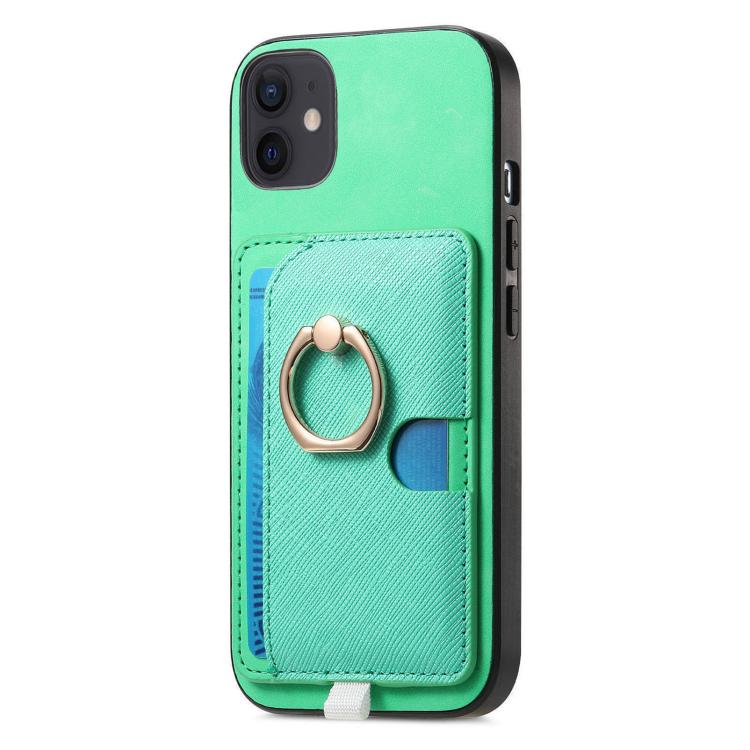 For iPhone 12 / 12 Pro Retro Cross Leather Ring Side Insert Card Bag MagSafe Phone Case