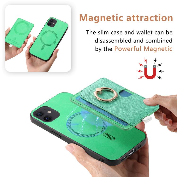 For iPhone 12 / 12 Pro Retro Cross Leather Ring Side Insert Card Bag MagSafe Phone Case