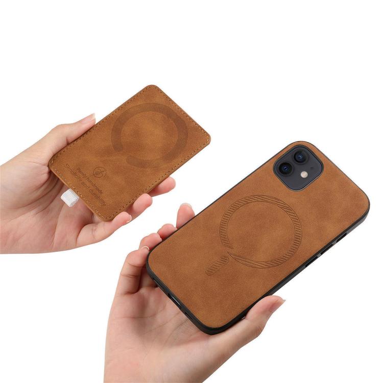 For iPhone 12 / 12 Pro Retro Cross Leather Ring Side Insert Card Bag MagSafe Phone Case