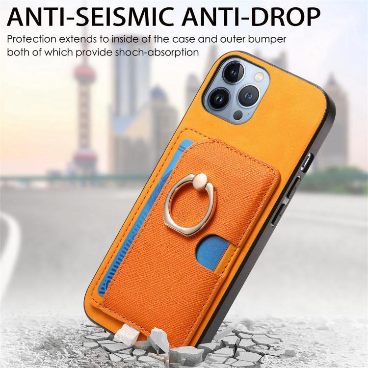 For iPhone 12 Pro Max Retro Cross Leather Ring Side Insert Card Bag MagSafe Phone Case