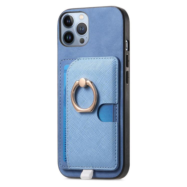 For iPhone 12 Pro Max Retro Cross Leather Ring Side Insert Card Bag MagSafe Phone Case