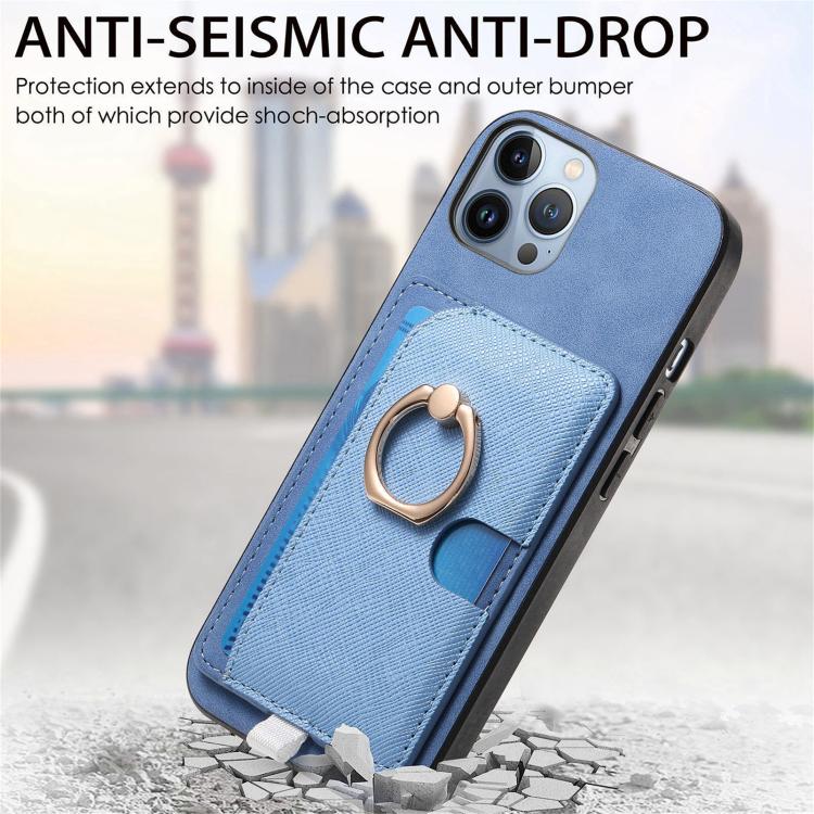 For iPhone 12 Pro Max Retro Cross Leather Ring Side Insert Card Bag MagSafe Phone Case