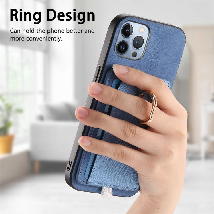 For iPhone 12 Pro Max Retro Cross Leather Ring Side Insert Card Bag MagSafe Phone Case