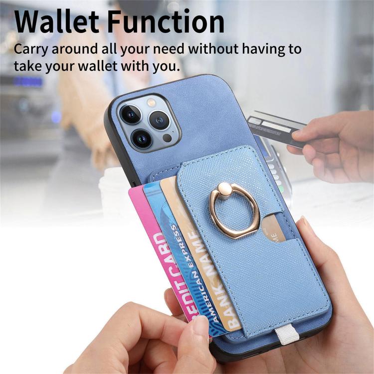 For iPhone 12 Pro Max Retro Cross Leather Ring Side Insert Card Bag MagSafe Phone Case