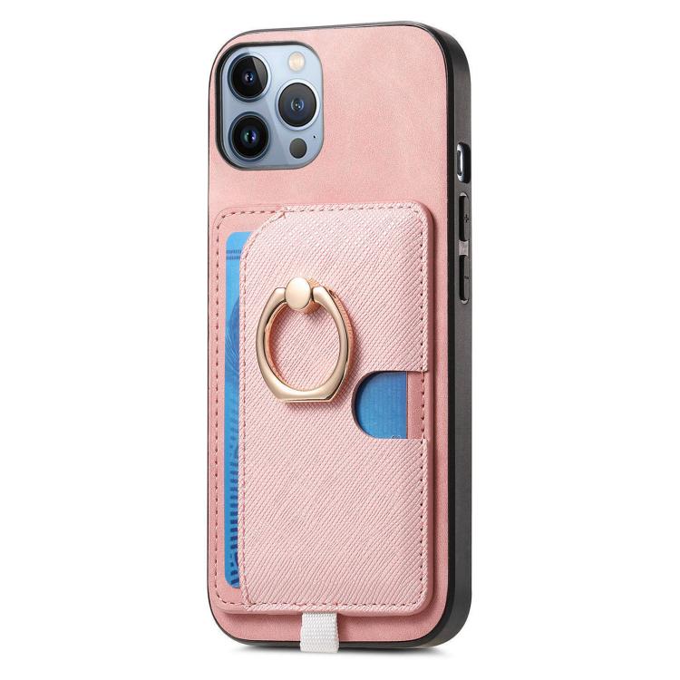 For iPhone 12 Pro Max Retro Cross Leather Ring Side Insert Card Bag MagSafe Phone Case