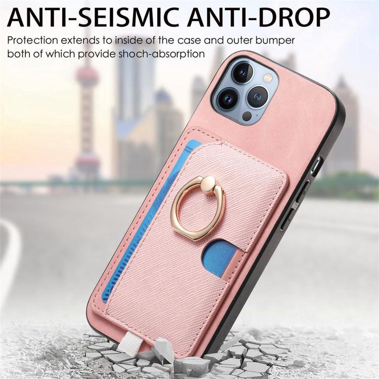 For iPhone 12 Pro Max Retro Cross Leather Ring Side Insert Card Bag MagSafe Phone Case