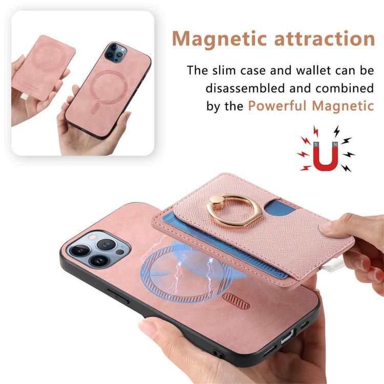 For iPhone 12 Pro Max Retro Cross Leather Ring Side Insert Card Bag MagSafe Phone Case