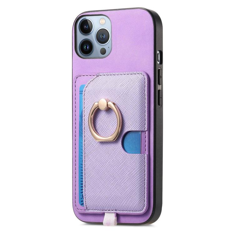 For iPhone 12 Pro Max Retro Cross Leather Ring Side Insert Card Bag MagSafe Phone Case