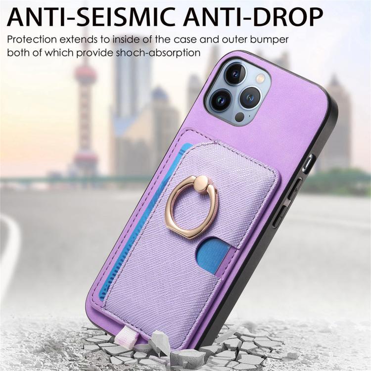 For iPhone 12 Pro Max Retro Cross Leather Ring Side Insert Card Bag MagSafe Phone Case