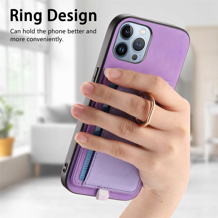For iPhone 12 Pro Max Retro Cross Leather Ring Side Insert Card Bag MagSafe Phone Case