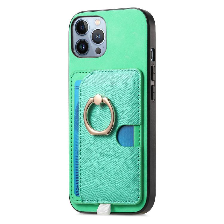 For iPhone 12 Pro Max Retro Cross Leather Ring Side Insert Card Bag MagSafe Phone Case