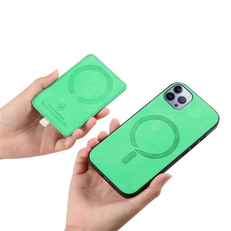 For iPhone 12 Pro Max Retro Cross Leather Ring Side Insert Card Bag MagSafe Phone Case