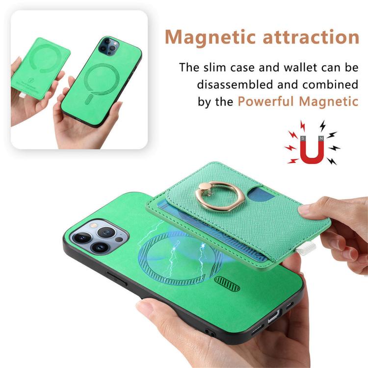 For iPhone 12 Pro Max Retro Cross Leather Ring Side Insert Card Bag MagSafe Phone Case