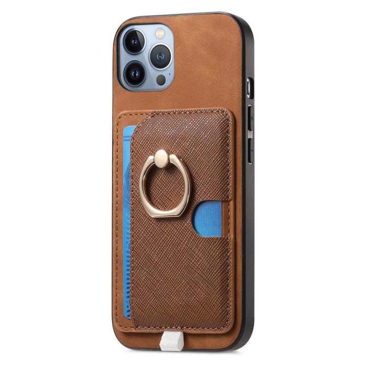 For iPhone 12 Pro Max Retro Cross Leather Ring Side Insert Card Bag MagSafe Phone Case
