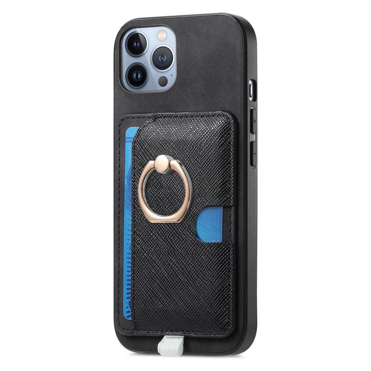 For iPhone 12 Pro Max Retro Cross Leather Ring Side Insert Card Bag MagSafe Phone Case