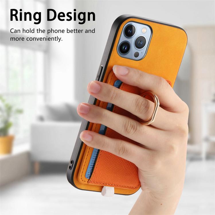For iPhone 11 Pro Max Retro Cross Leather Ring Side Insert Card Bag MagSafe Phone Case