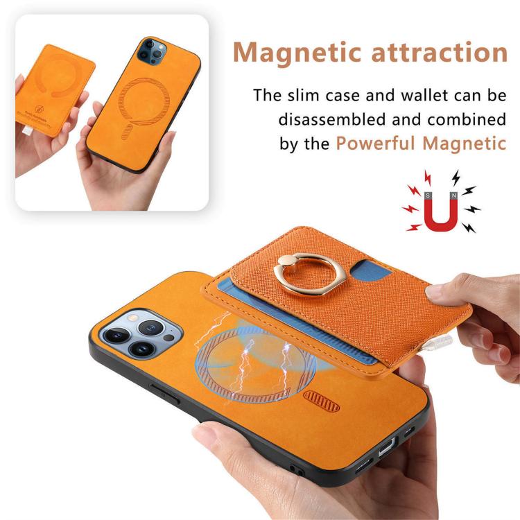 For iPhone 11 Pro Max Retro Cross Leather Ring Side Insert Card Bag MagSafe Phone Case