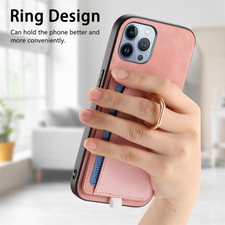 For iPhone 11 Pro Max Retro Cross Leather Ring Side Insert Card Bag MagSafe Phone Case