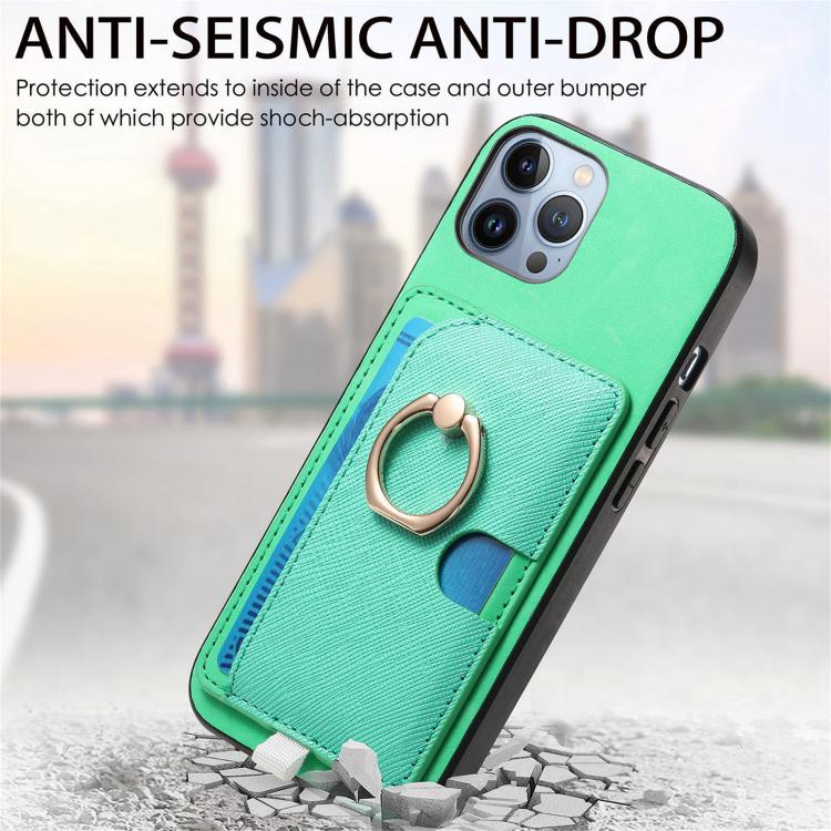 For iPhone 11 Pro Max Retro Cross Leather Ring Side Insert Card Bag MagSafe Phone Case