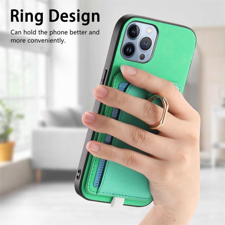 For iPhone 11 Pro Max Retro Cross Leather Ring Side Insert Card Bag MagSafe Phone Case