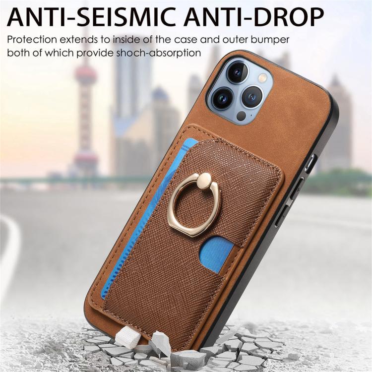 For iPhone 11 Pro Max Retro Cross Leather Ring Side Insert Card Bag MagSafe Phone Case