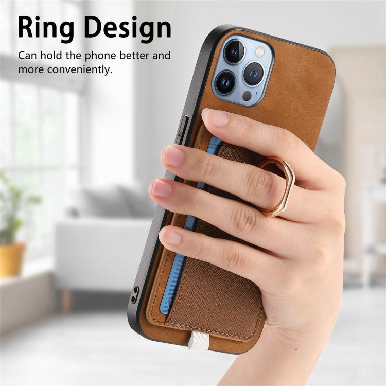 For iPhone 11 Pro Max Retro Cross Leather Ring Side Insert Card Bag MagSafe Phone Case