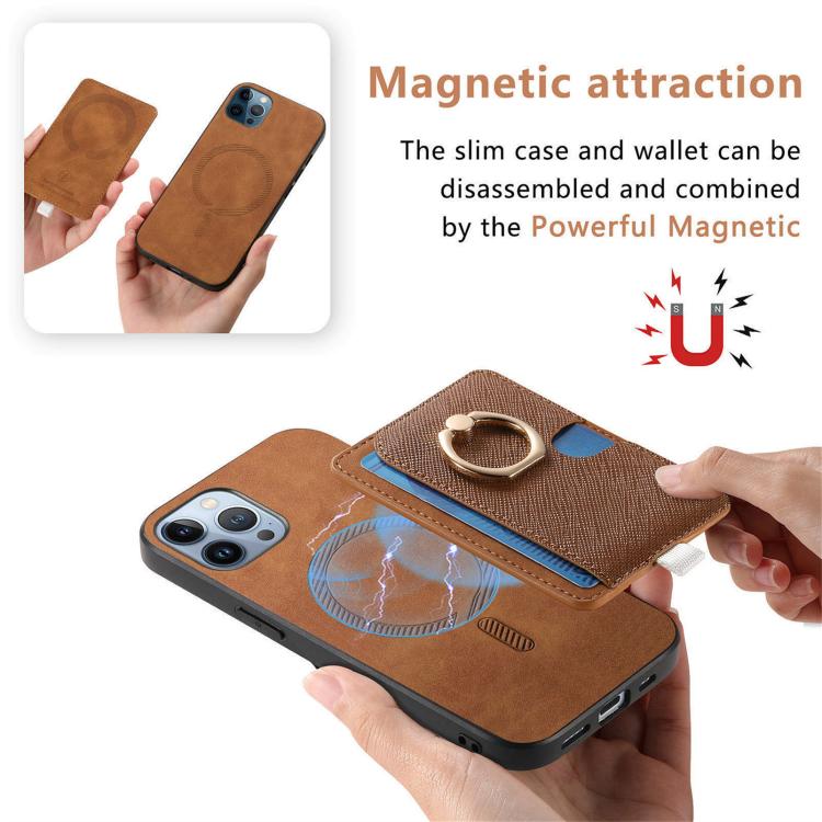 For iPhone 11 Pro Max Retro Cross Leather Ring Side Insert Card Bag MagSafe Phone Case