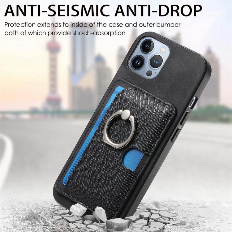 For iPhone 11 Pro Max Retro Cross Leather Ring Side Insert Card Bag MagSafe Phone Case
