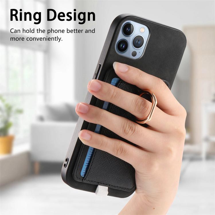 For iPhone 11 Pro Max Retro Cross Leather Ring Side Insert Card Bag MagSafe Phone Case