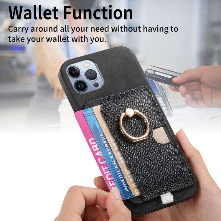 For iPhone 11 Pro Max Retro Cross Leather Ring Side Insert Card Bag MagSafe Phone Case