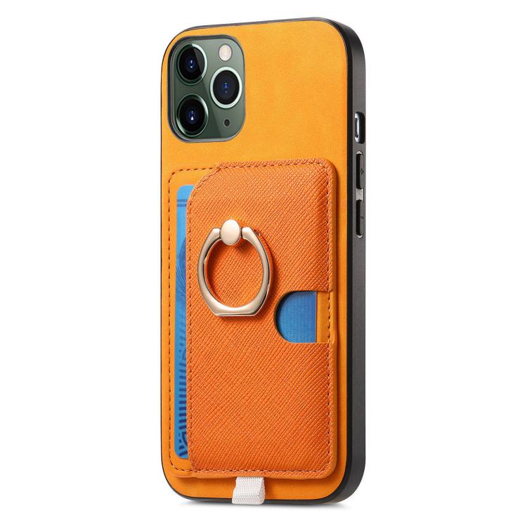 For iPhone 11 Pro Retro Cross Leather Ring Side Insert Card Bag MagSafe Phone Case