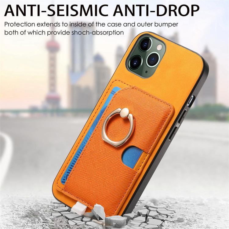 For iPhone 11 Pro Retro Cross Leather Ring Side Insert Card Bag MagSafe Phone Case