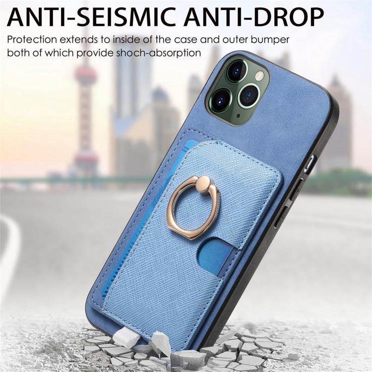 For iPhone 11 Pro Retro Cross Leather Ring Side Insert Card Bag MagSafe Phone Case