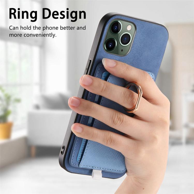 For iPhone 11 Pro Retro Cross Leather Ring Side Insert Card Bag MagSafe Phone Case