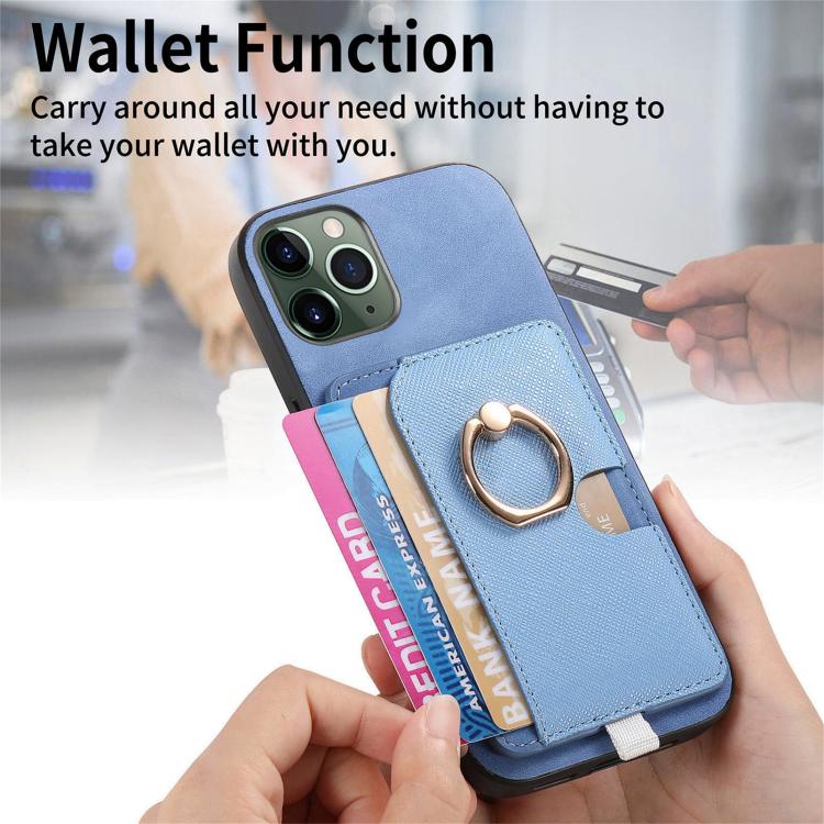 For iPhone 11 Pro Retro Cross Leather Ring Side Insert Card Bag MagSafe Phone Case