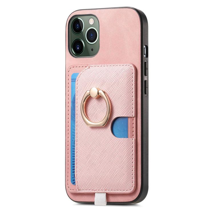 For iPhone 11 Pro Retro Cross Leather Ring Side Insert Card Bag MagSafe Phone Case