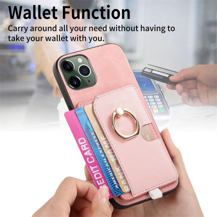 For iPhone 11 Pro Retro Cross Leather Ring Side Insert Card Bag MagSafe Phone Case