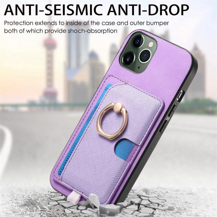 For iPhone 11 Pro Retro Cross Leather Ring Side Insert Card Bag MagSafe Phone Case