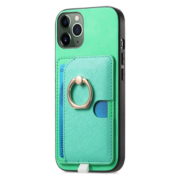 For iPhone 11 Pro Retro Cross Leather Ring Side Insert Card Bag MagSafe Phone Case