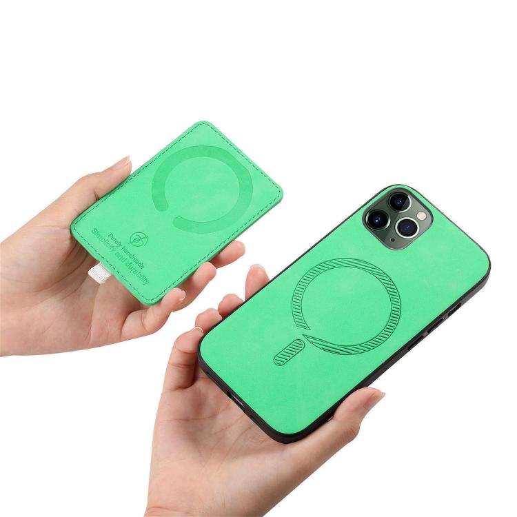 For iPhone 11 Pro Retro Cross Leather Ring Side Insert Card Bag MagSafe Phone Case