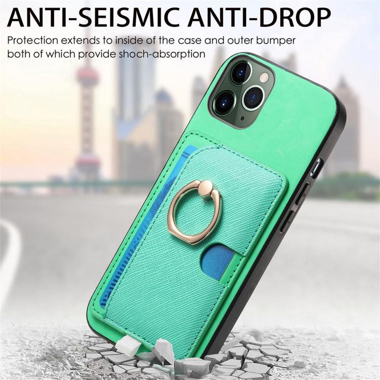 For iPhone 11 Pro Retro Cross Leather Ring Side Insert Card Bag MagSafe Phone Case