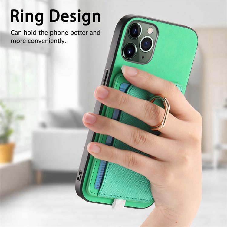 For iPhone 11 Pro Retro Cross Leather Ring Side Insert Card Bag MagSafe Phone Case
